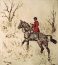 Tom Carr etching A Woodland Hunt Leu in Down There Hunting print