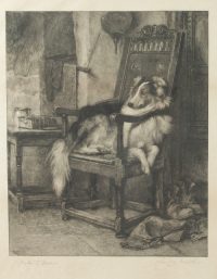 Briton Riviere Sheepdog Resting in chair engraving