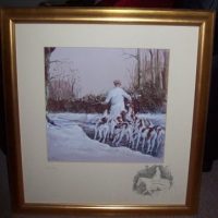 Daniel Crane December original pencil signed Hunting Print Frame