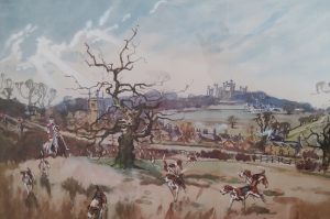 John King original watercolour painting The Belvoir Hunt below the Castle