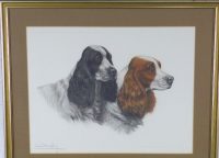 Leon Danchin English Springer Spaniels original pencil signed print etching frame